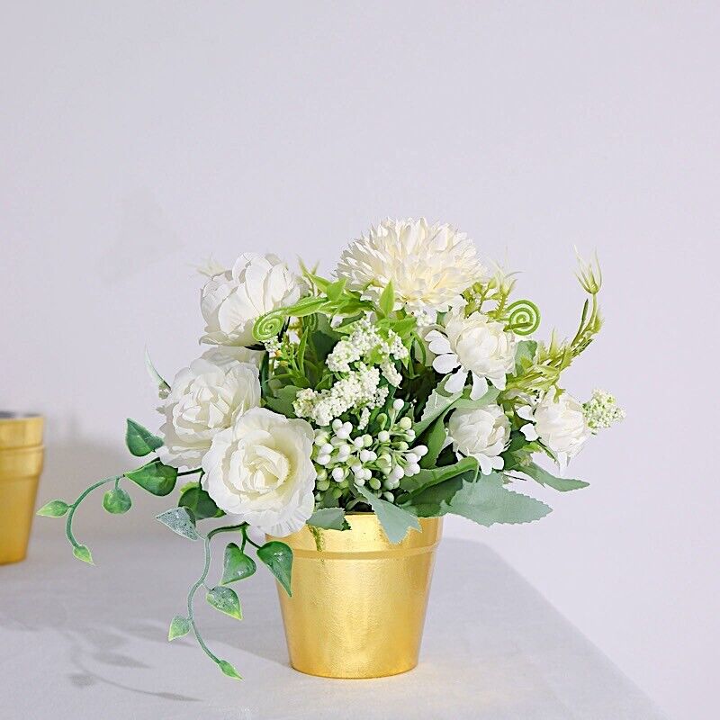 6 Gold 3&#x22; Metallic Round Plastic Flower PLANT POTS