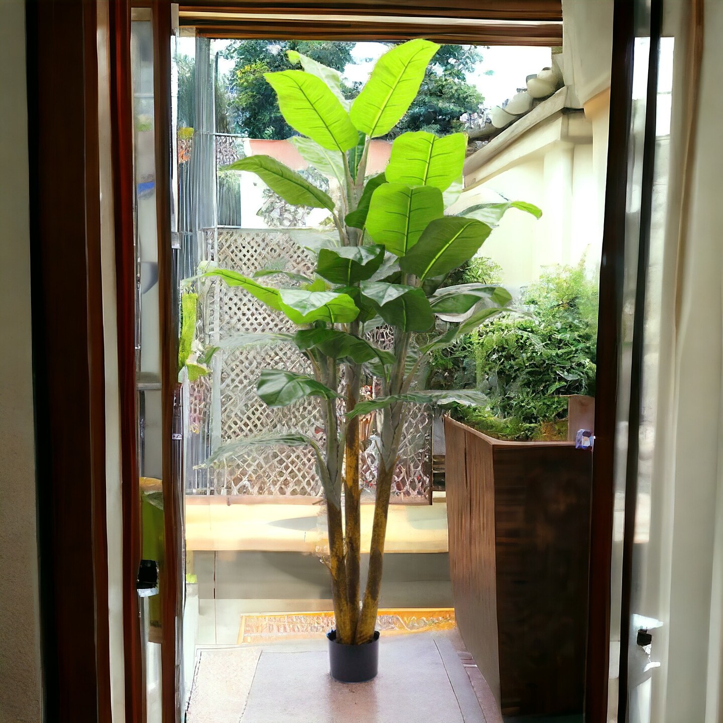 7ft Banana Tree in Black Pot with 36 Silk Leaves by Floral Home&#xAE;