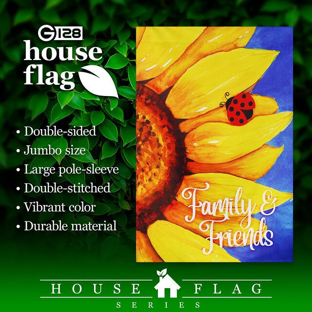 G128 House Flag Family &#x26; Friends Sunflower | 28x40 Inch | Printed Blockout Polyester - Summer Decoration