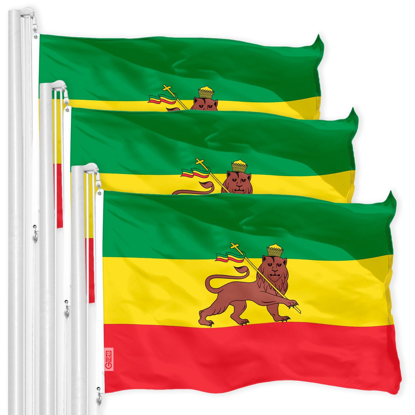 Ethiopia Lion Ethiopian Flag 3x5 Ft 3-Pack 150D Printed Polyester By G128