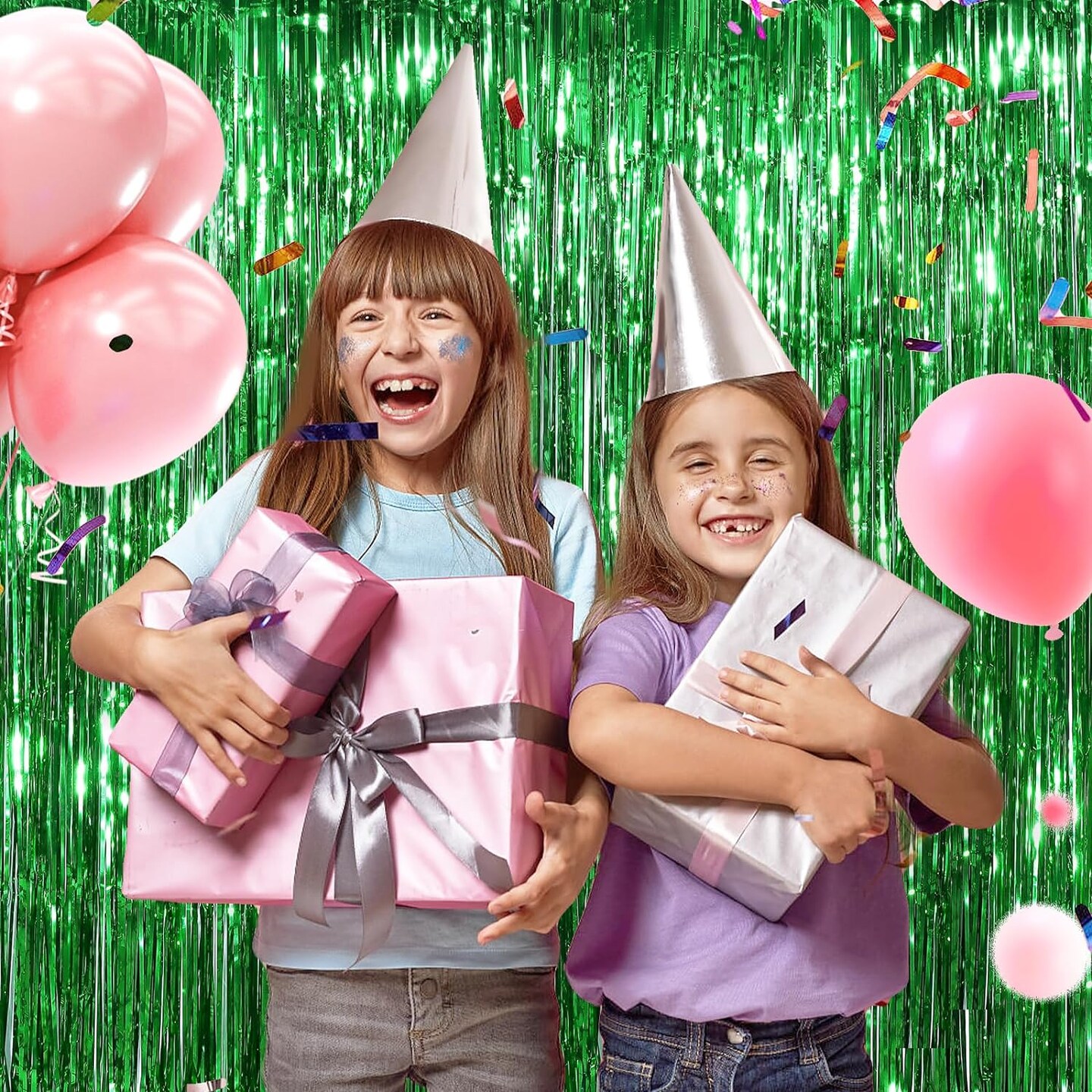 Green Party Streamers 3.3x8.3 Feet Metallic Foil Fringe Curtains 3Pack Tinsel Door Streamers Party Decorations for Christmas New Year Patrick's Day Hawaiian Jungle Safari Tropical Football Party Decor