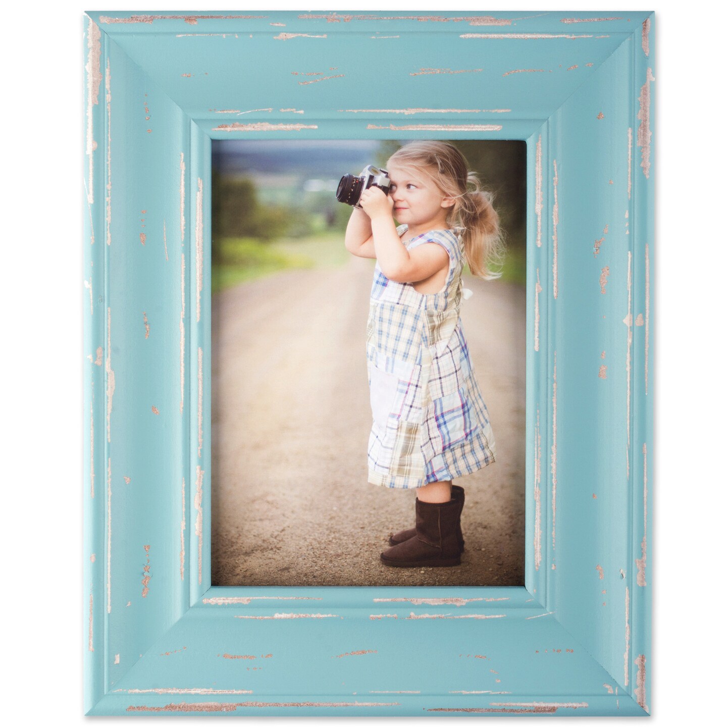 Contemporary Home Living Rectangular Weathered Farmhouse Picture Frame - for 5" x 7" Photo - Blue