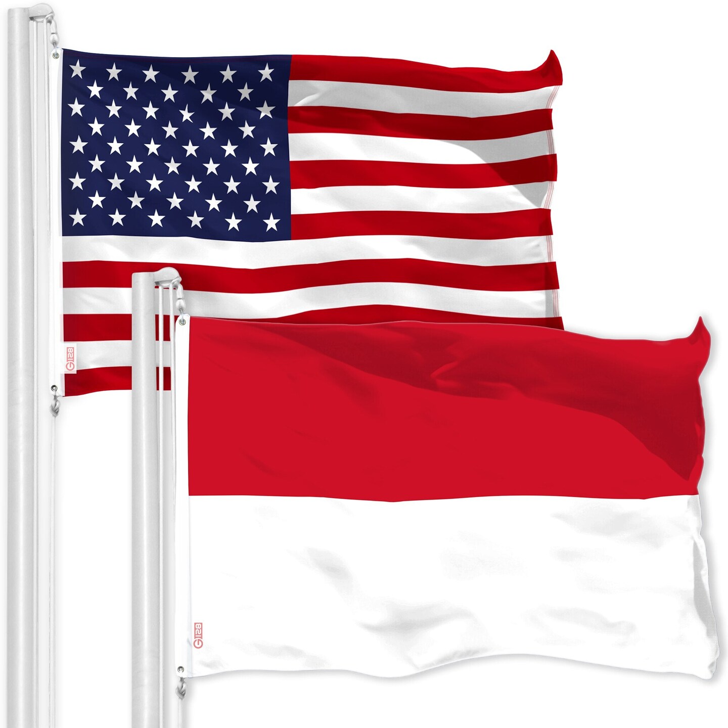 G128 Combo Pack: American USA Flag 3x5 Ft & Monaco Monégasque Flag 3x5 Ft | Both LiteWeave Pro Series Printed 150D Polyester | Country Flag, Indoor/Outdoor, Vibrant Colors, Brass Grommets