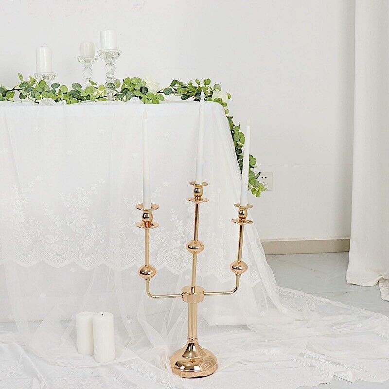 20 in Gold 3 Arm Metal Candelabra Taper CANDLE HOLDER Centerpiece