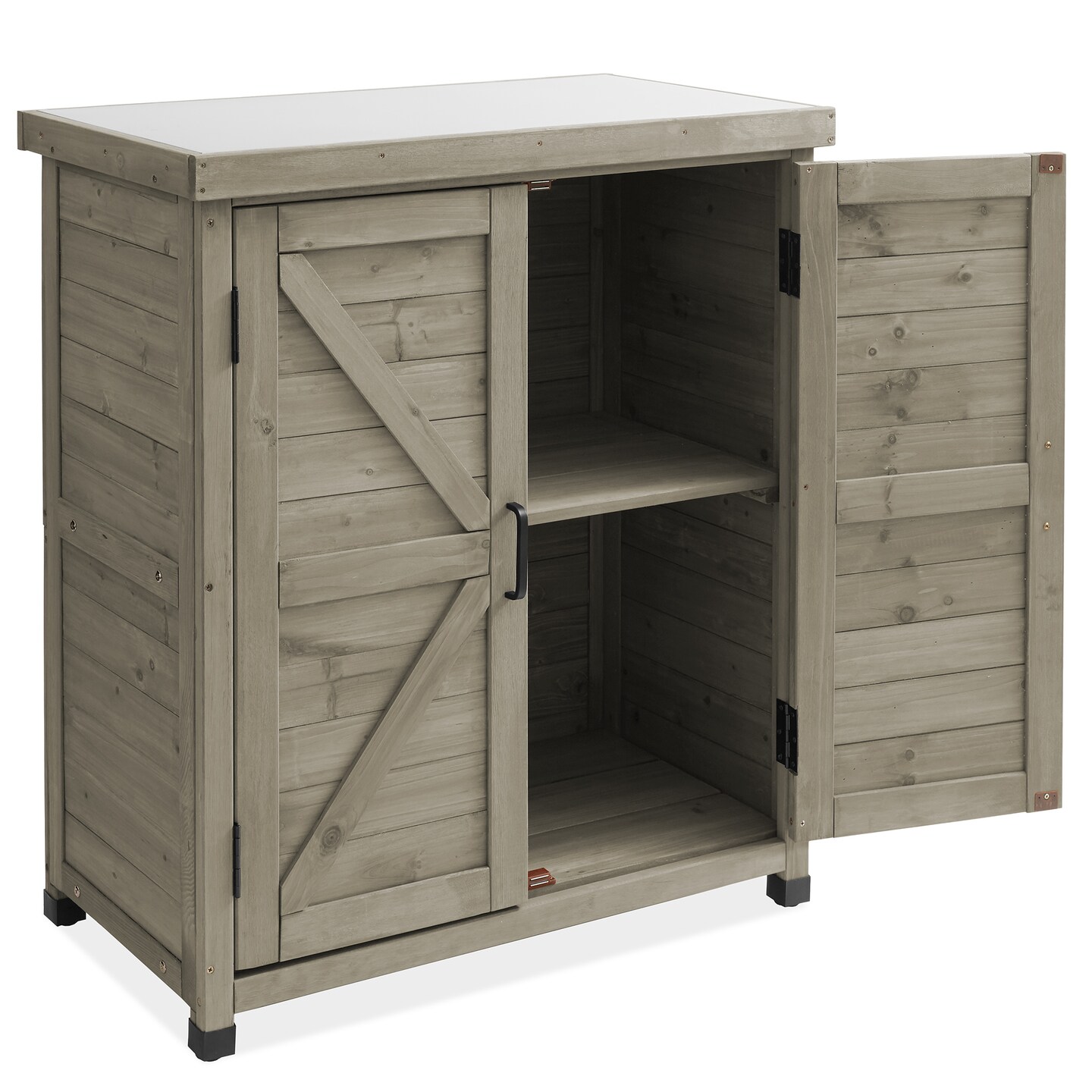 Casafield Outdoor Garden Potting Bench with Metal Tabletop and Storage Cabinet - Wooden Outdoor Garden Patio Workstation Table