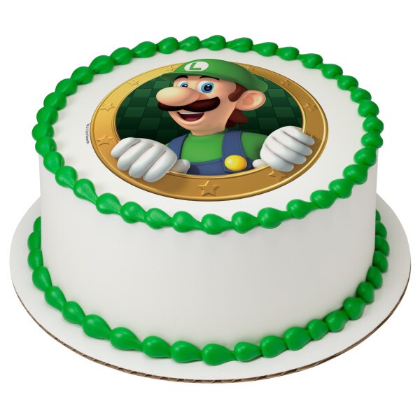 Super Mario&#x2122; Luigi Okie Dokie! Edible Cake Topper Image - 7.5&#x22; Round