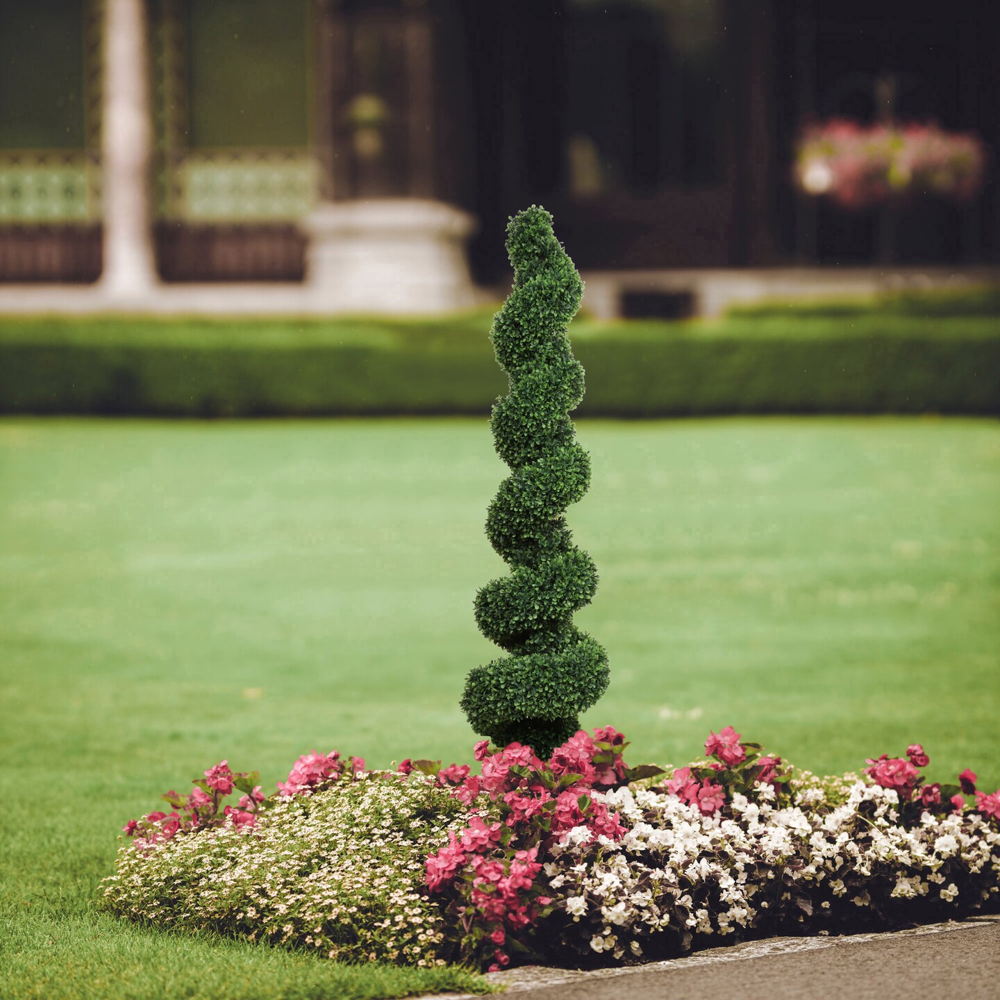 58&#x22; Spiral Boxwood Topiary Tree in Black Planter Pot by Floral Home&#xAE;