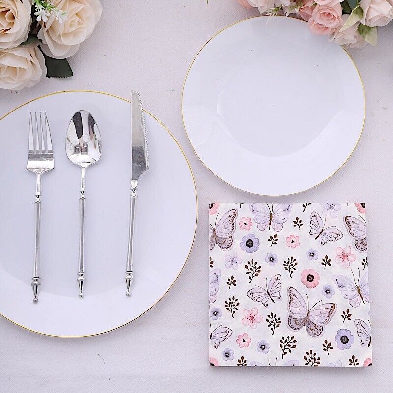 20 Ivory 13x13 in Cocktail Paper NAPKINS Lavender Butterfly Design