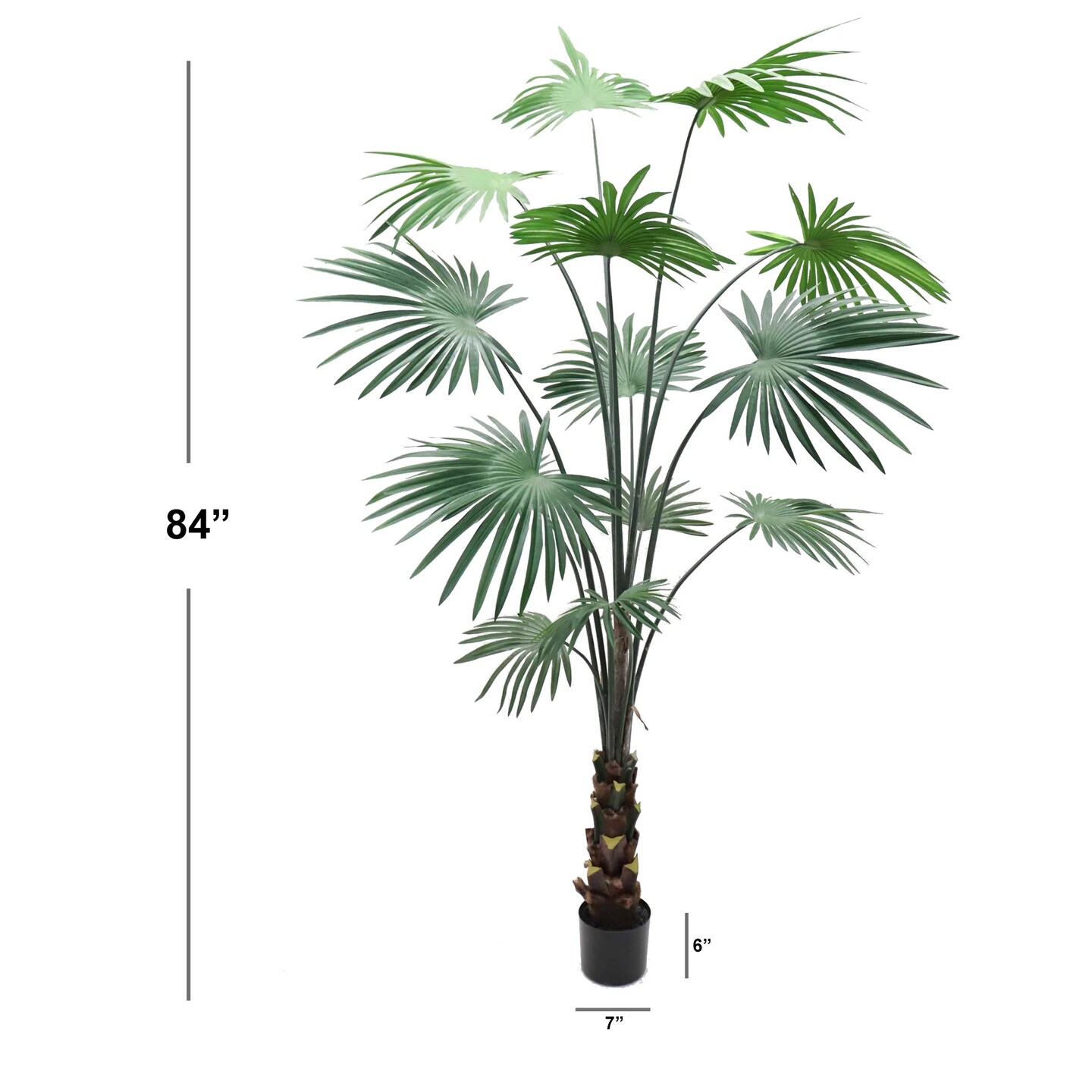 7ft Fan Palm Tree in Black Pot with 14 Silk Leaves by Floral Home&#xAE;