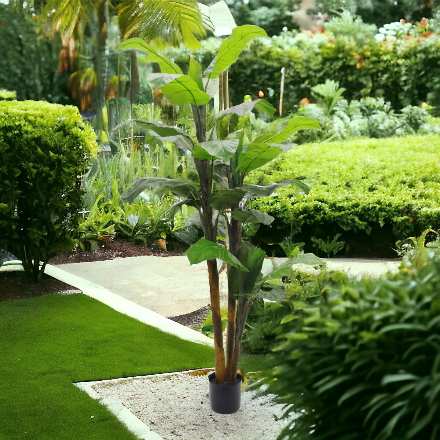 6ft Banana Tree in Black Pot with 27 Silk Leaves, Floral Home by Artificial Flowers