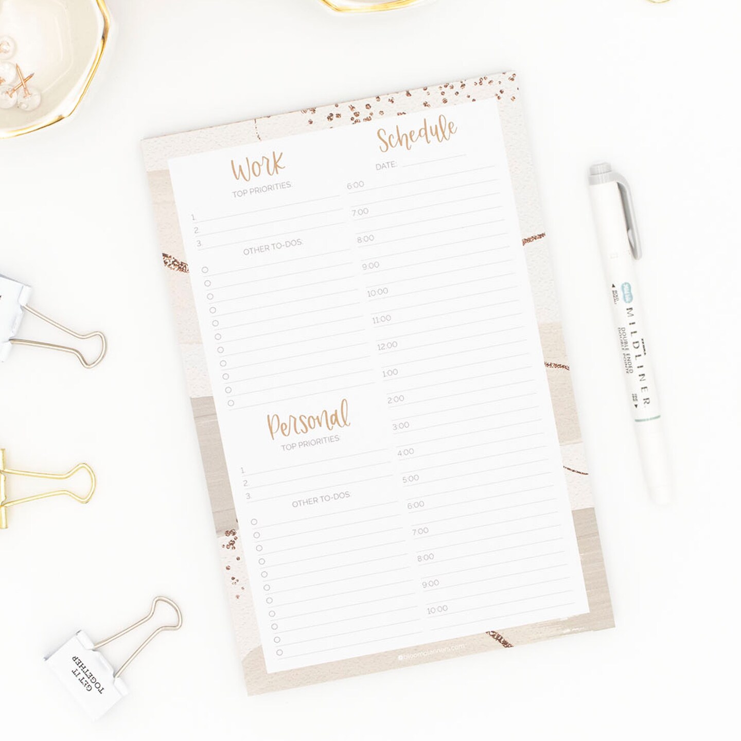 product name is Planning Pad, 6" x 9", Timed Work and Personal To-Do List, Brushed Beige