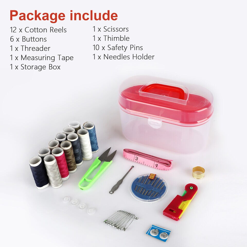 Travel Sewing Kit with Thread, Needles, Scissors, and Storage Box