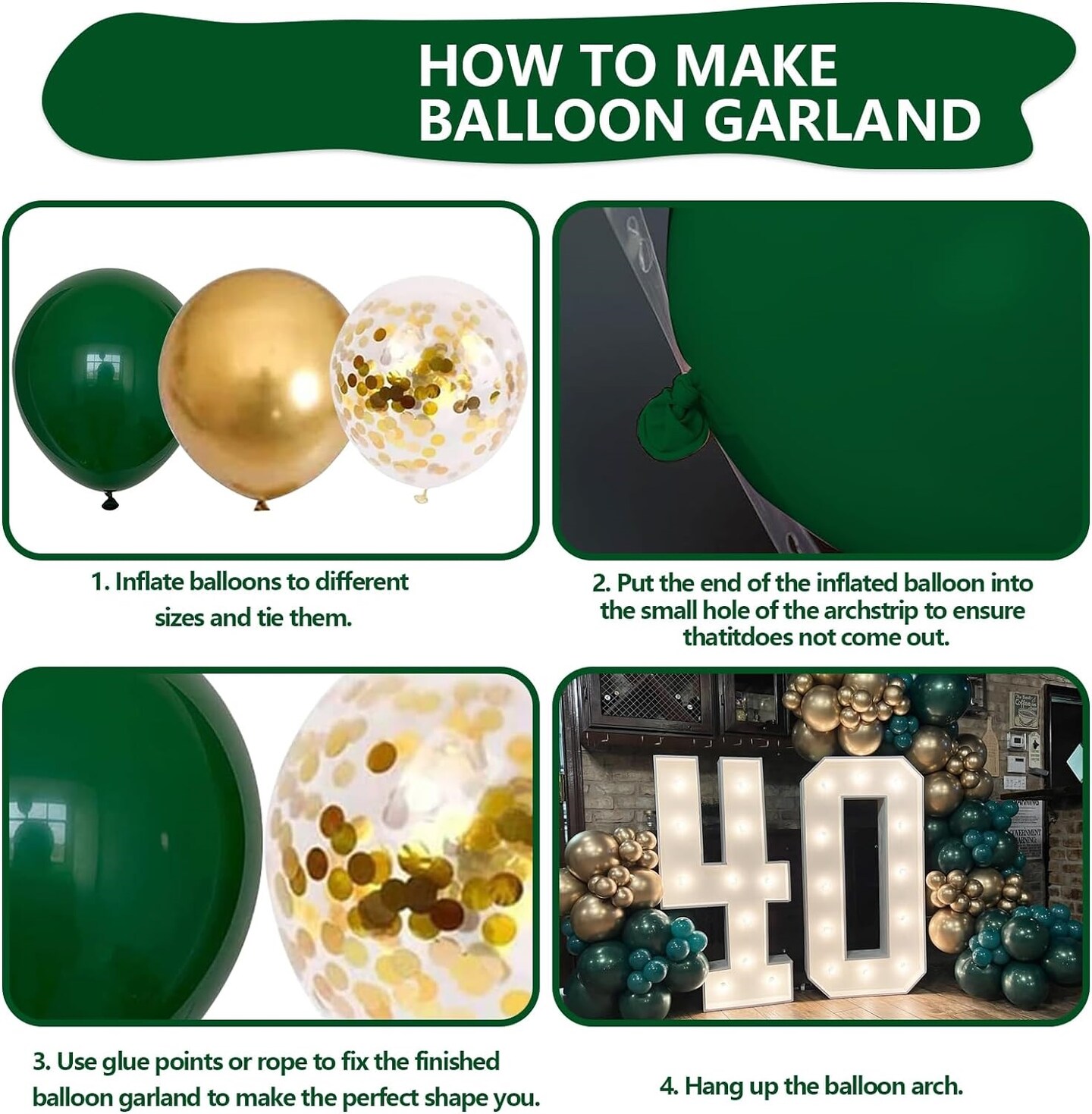Green and Gold Balloon Arch Kit, 140Pcs Metallic Gold Balloon Emerald Forest Hunter Dark Green Balloon 18 12 10 5 Inch Different Size Balloons for Birthday Anniversary Jungle Party Decorations