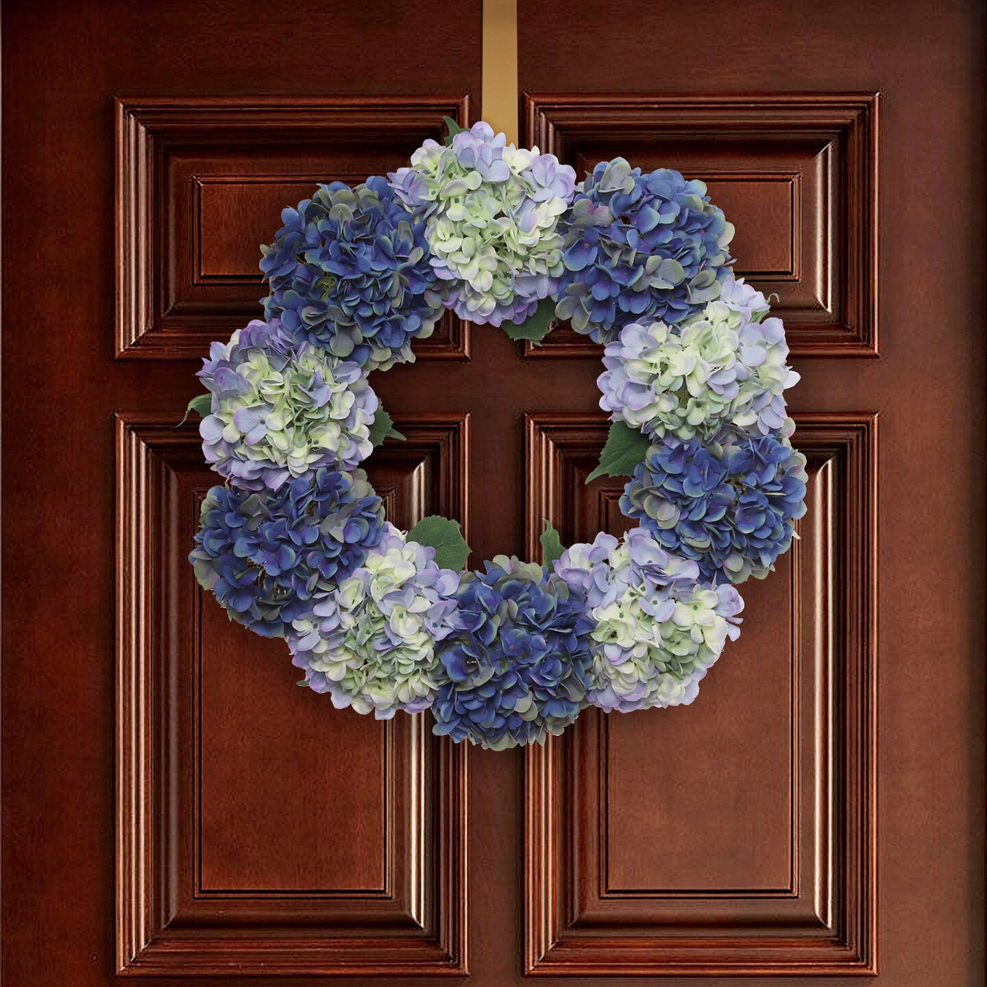 Mixed Blue Hydrangea Wreath: 24&#x22; Wide with Grapevine Ring - Perfect for Front Door &#x26; Home D&#xE9;cor - Floral Home by Artificial Flowers