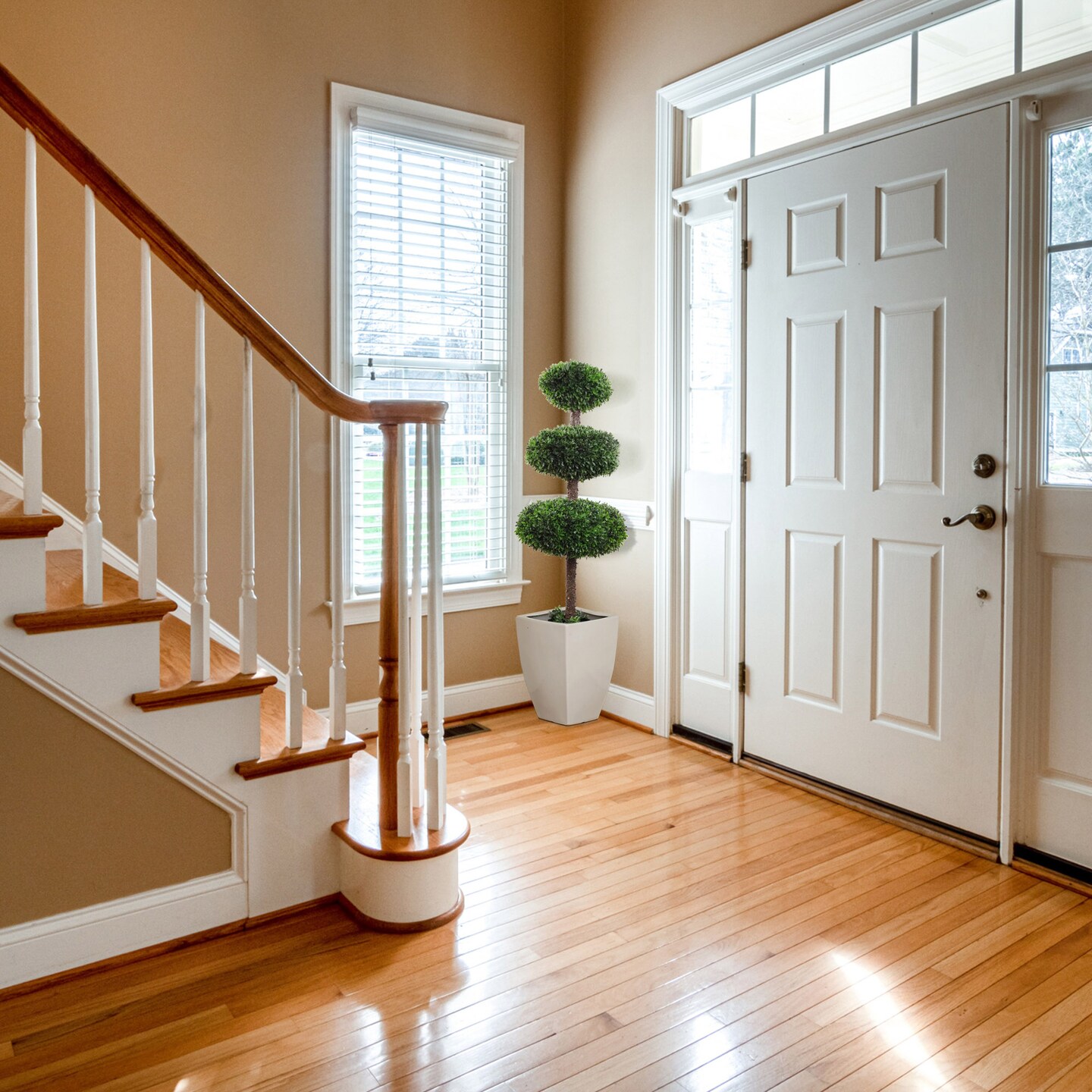 41" Triple Boxwood Topiary Tree in Black Pot, Floral Home by Artificial Flowers