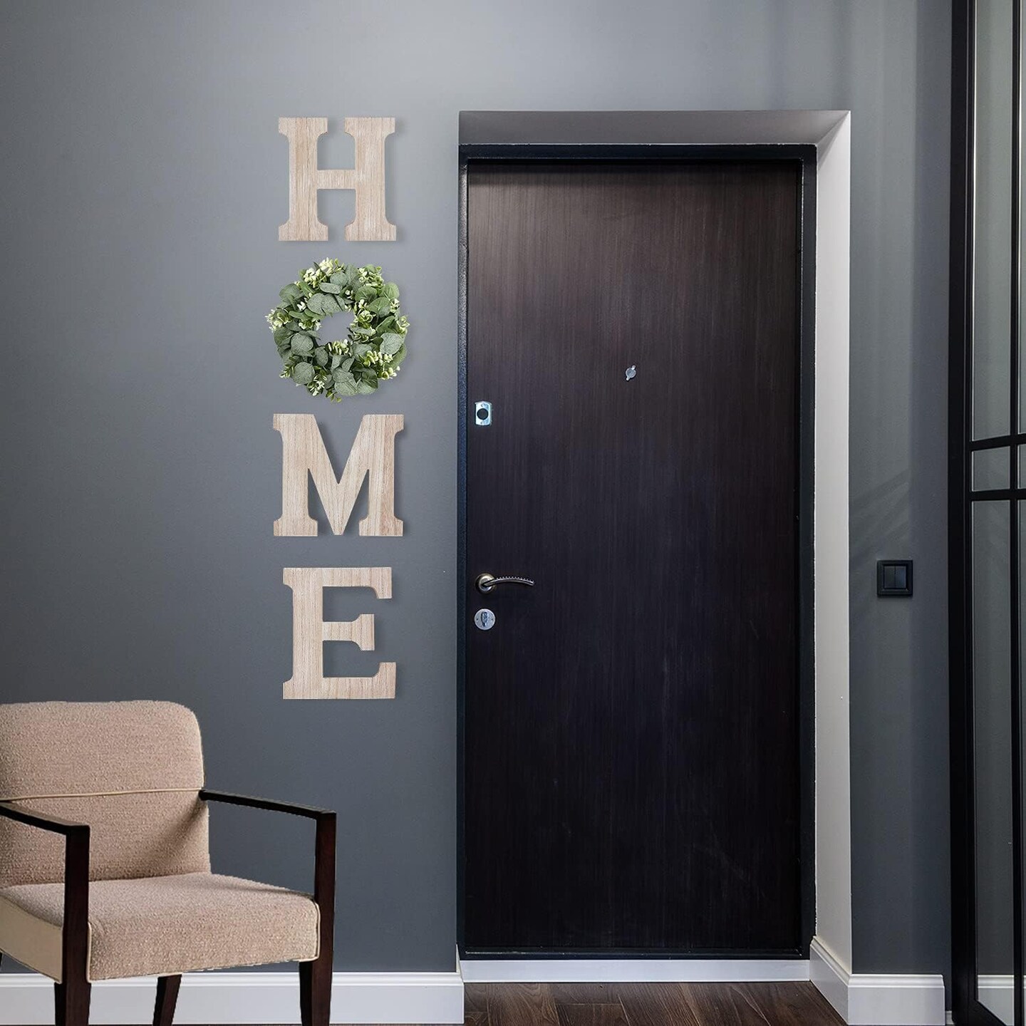Farmhouse Home Sign with Eucalyptus Wreath Accent