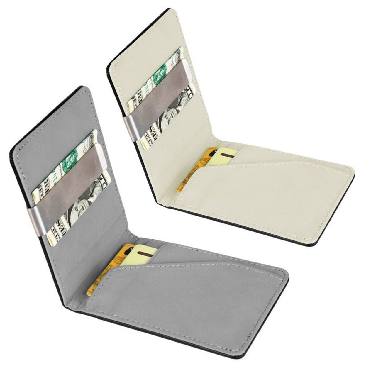 2Pcs Unisex Pu Leather Wallet Rfid Blocking Slim Bifold Credit Card Holder With Money Clip