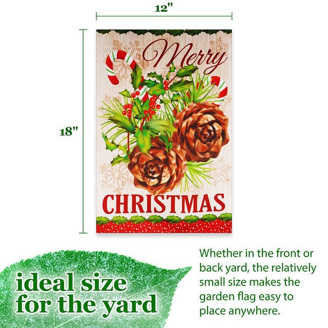 G128 Garden Flag Merry Christmas Pinecone Bouquet | 12x18 Inch | Printed Blockout Polyester - Christmas Decoration