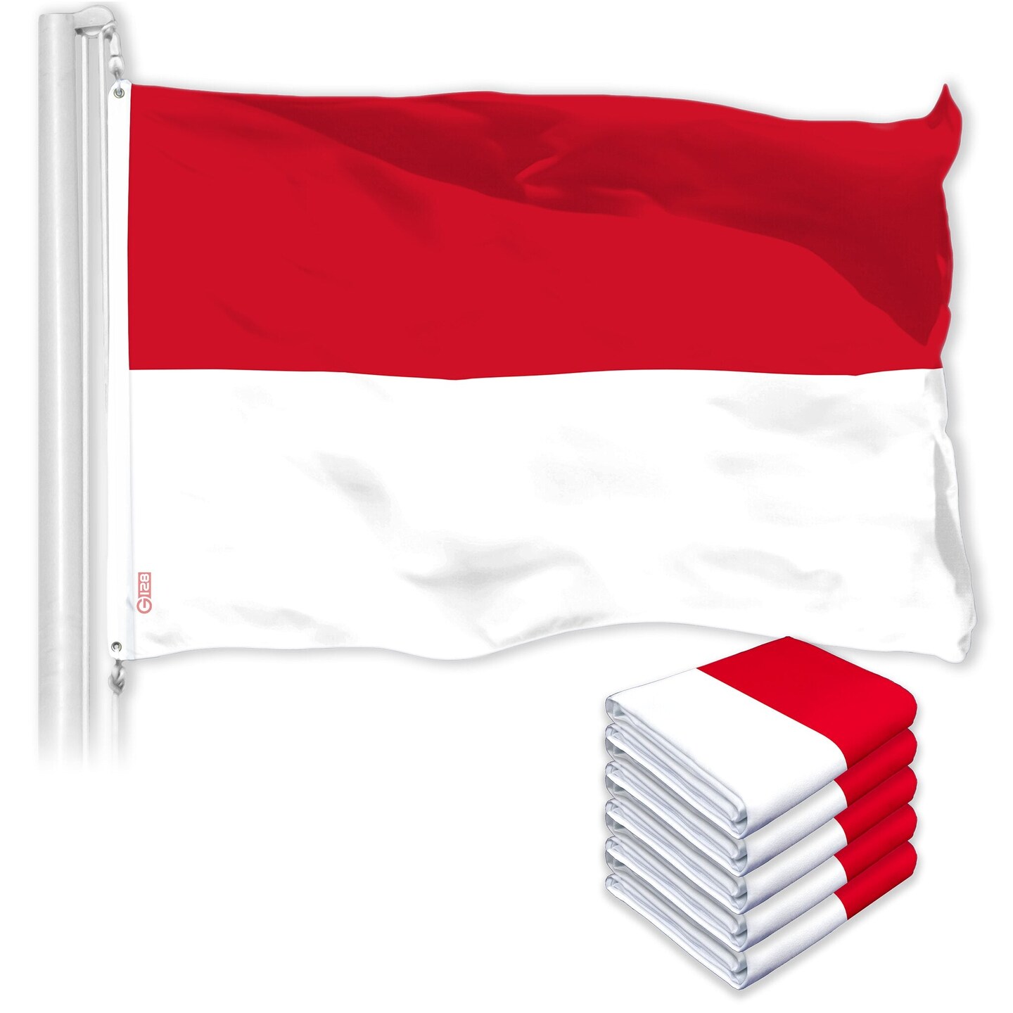 G128 5 Pack: Monaco Mon&#xE9;gasque Flag | 3x5 Ft | LiteWeave Pro Series Printed 150D Polyester | Country Flag, Indoor/Outdoor, Vibrant Colors, Brass Grommets