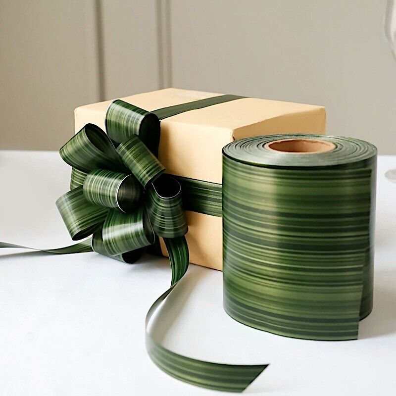 Green 50 yards 4 in Satin RIBBON Roll Two Sided Ti Leaf Pattern