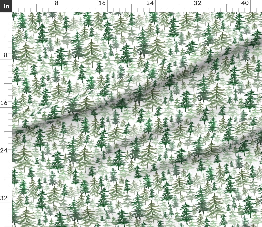 Various Fabrics by the Yard or Fat Quarter Pine Trees Forest Woodland Trees Winter Christmas Fall Xmas Evergreen Watercolor Woods Mountains Rustic Adventure Custom Printed Fabric by Spoonflower
