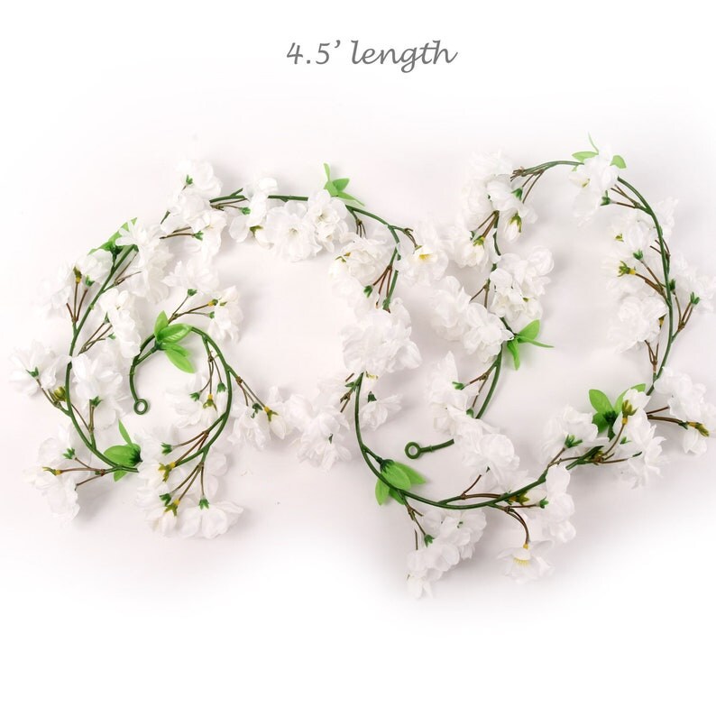 Set of 3: Lifelike 4.5FT Artificial Cherry Blossom Garlands - White ...