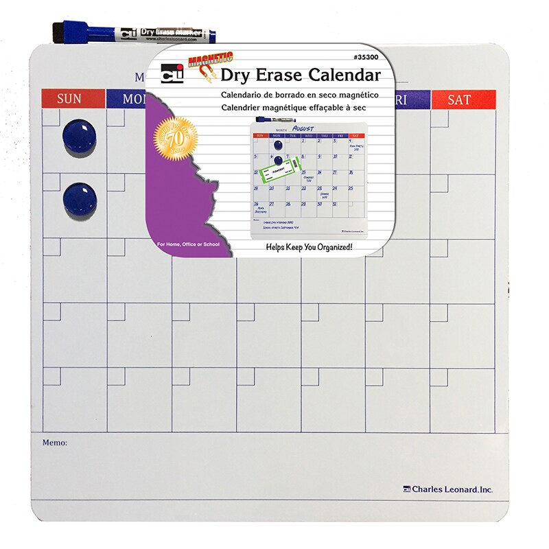 Magnetic Dry Erase Calendar with Marker/Eraser and 2 Magnets, 14&#x22; x 14&#x22;, Pack of 6
