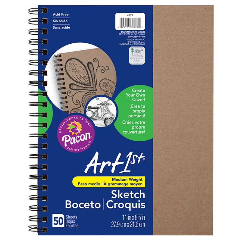 Create Your Own Cover Sketch Diary, Natural Chip Cover, 11&#x22; x 8-1/2&#x22;, 50 Sheets