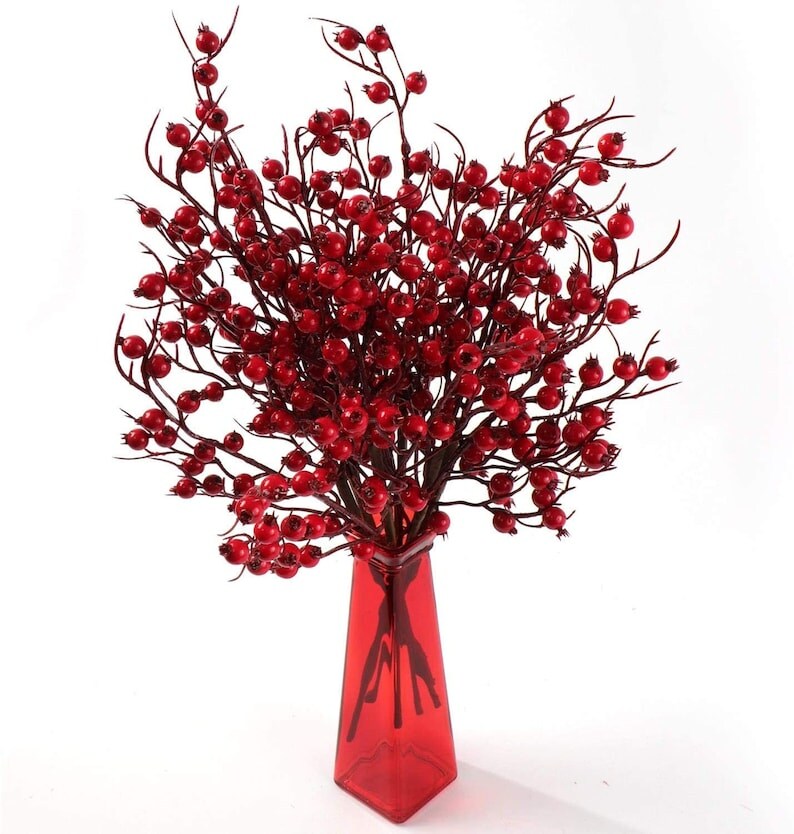 18-inch Artificial Red Berry Spray - Versatile & Lifelike Decor for Home & Holidays