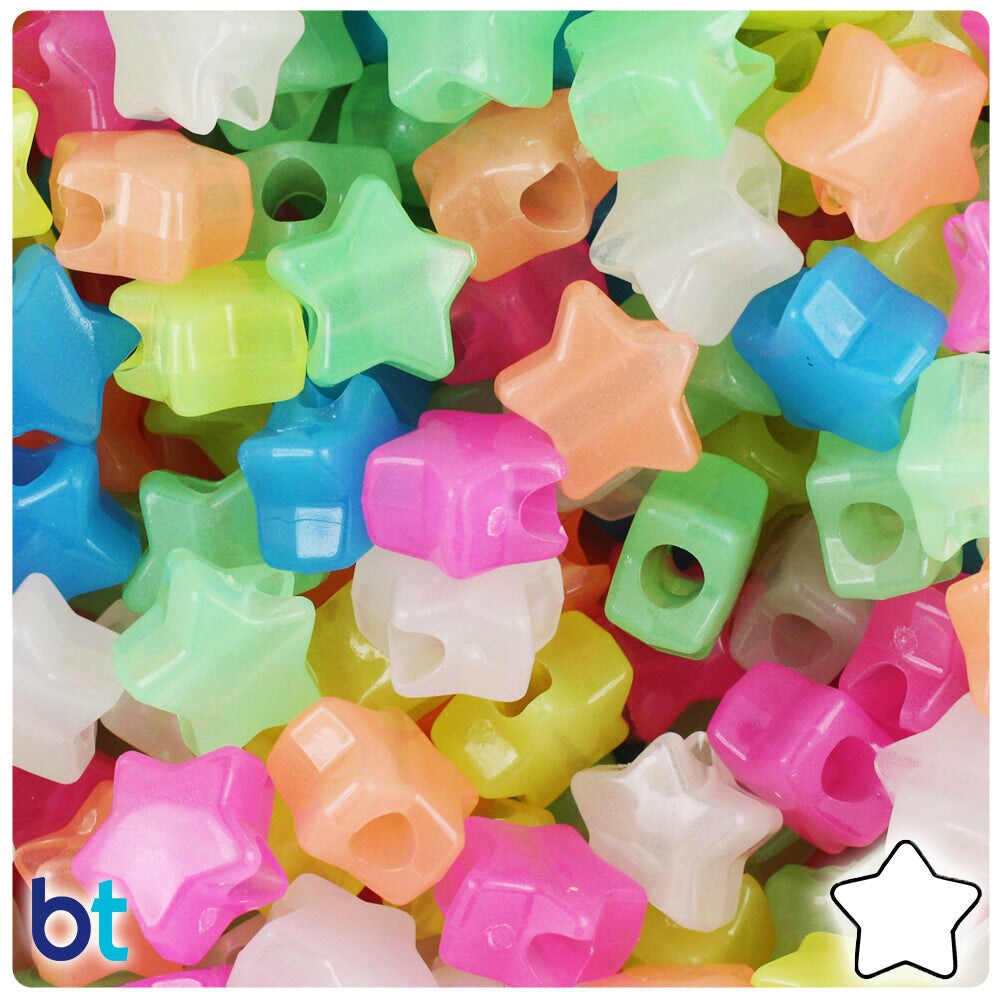 BeadTin Glow Mix 13mm Star Plastic Pony Beads (250pcs)