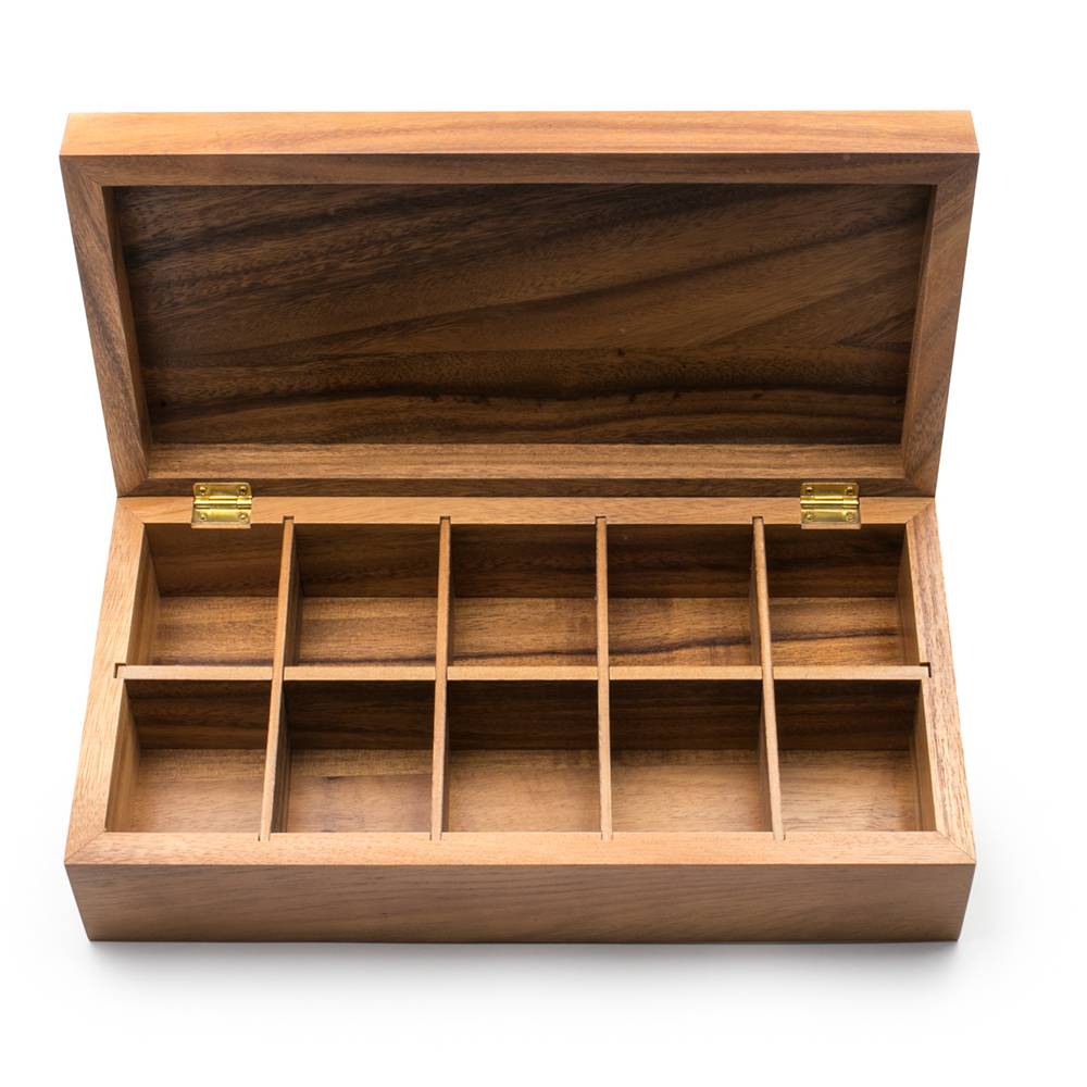 Fox Run Wooden Double Tea Storage and Organization Box 10 Compartments