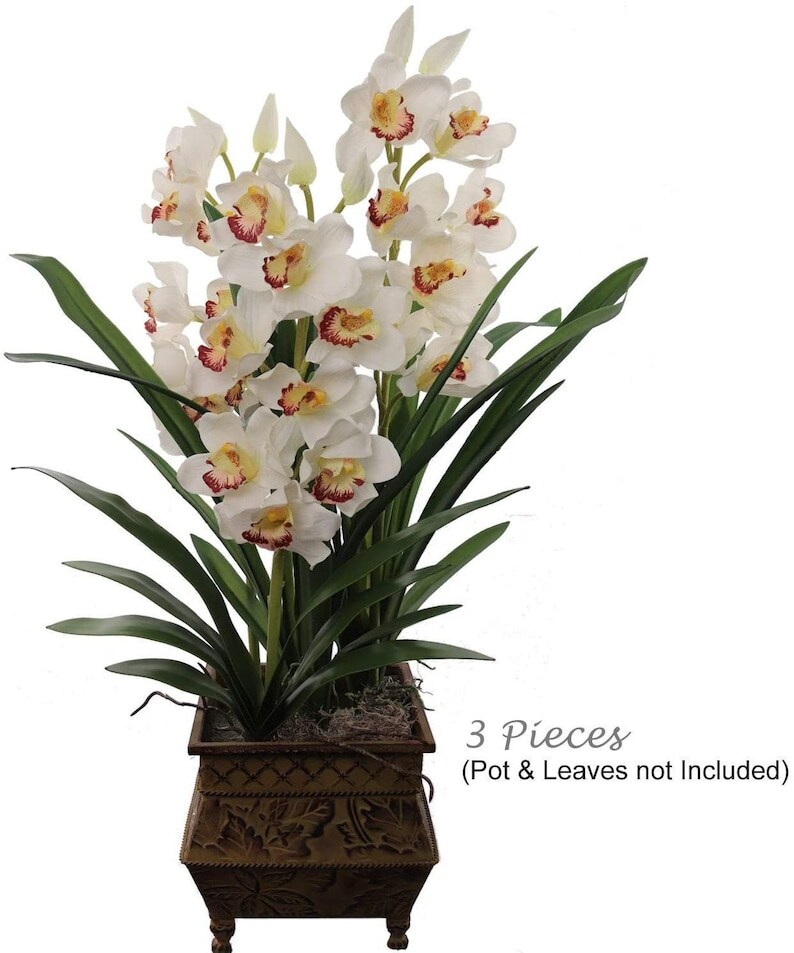 Elegant 15&#x22; Cream/White Silk Cymbidium Orchid Stem - Realistic and Versatile Floral Decor