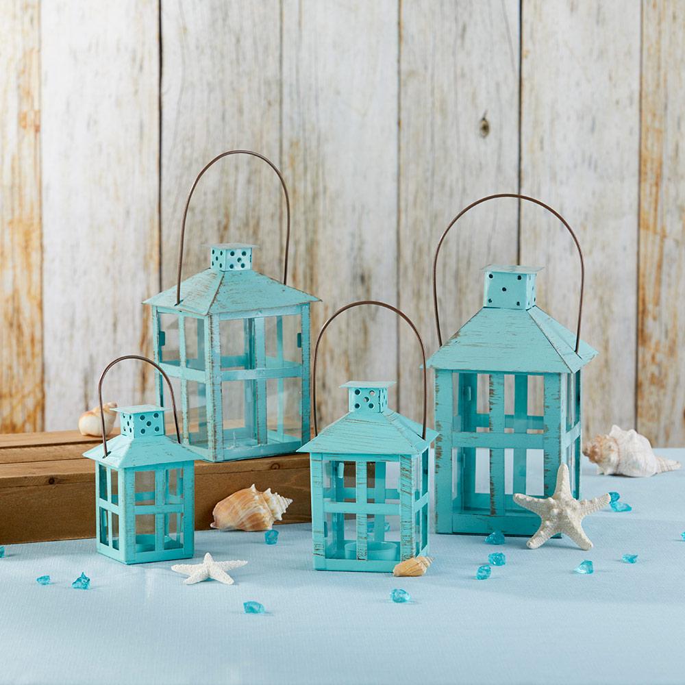 Vintage Blue Distressed Lantern - Medium (Set of 2)