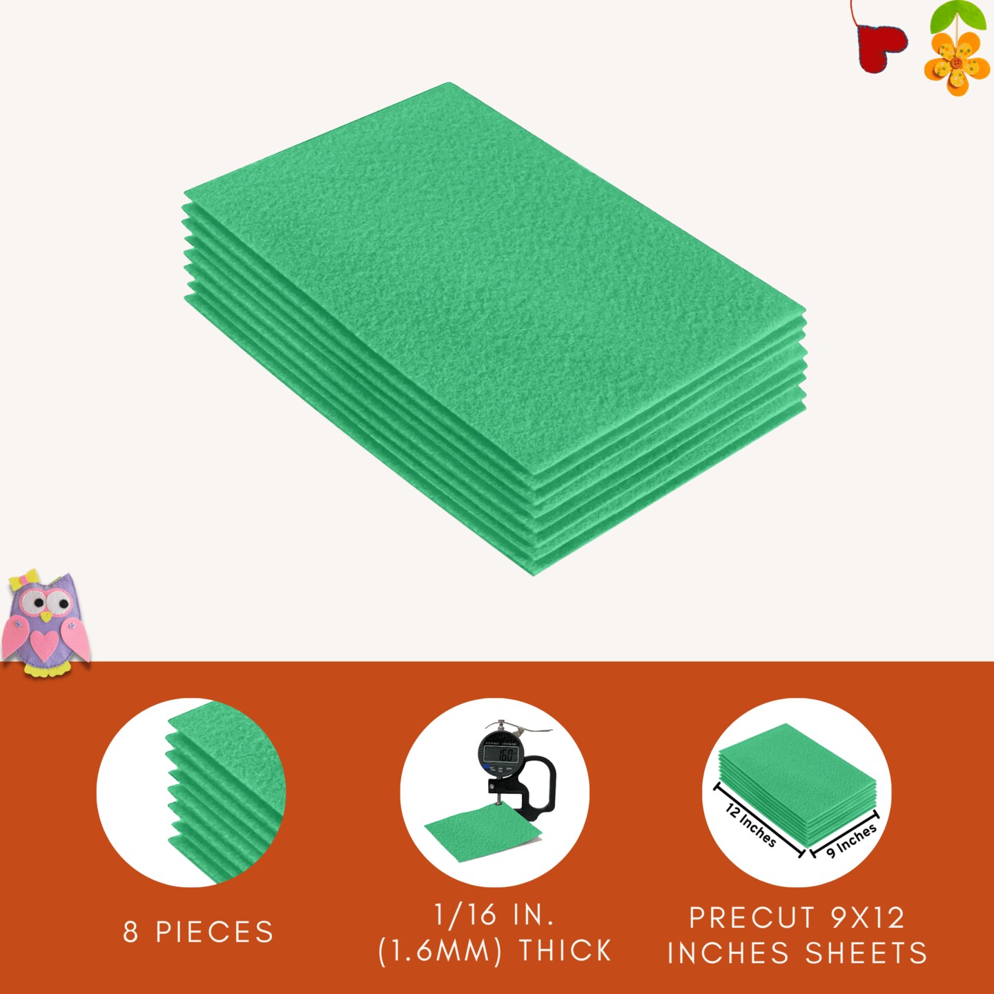 FabricLA Acrylic Felt Sheets for Crafts - Precut 9" X 12" Inches (20 cm X 30 cm) Felt Squares - Use Felt Fabric Craft Sheets for DIY, Costume, and Decoration | Mint - 8 Pieces