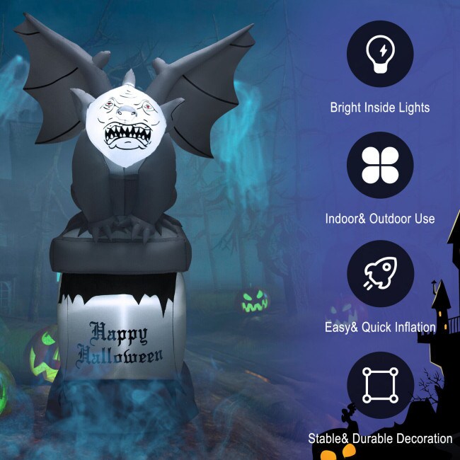 8.2 Feet Halloween Inflatable Gravestone with Spooky Gargoyle Yard Decoration and LED Lights