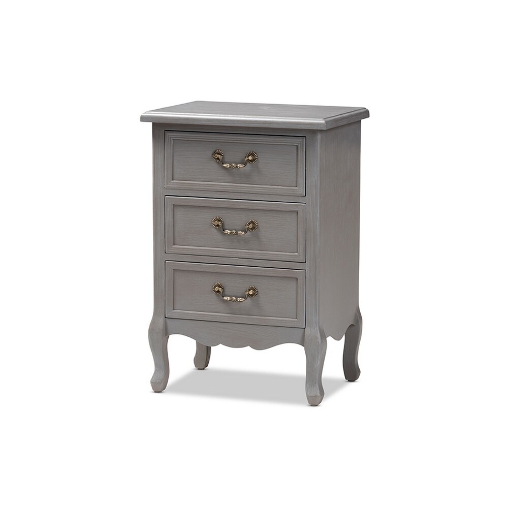 Baxton Studio   Capucine Antique French Country Cottage Grey Finished Wood 3-Drawer Nightstand