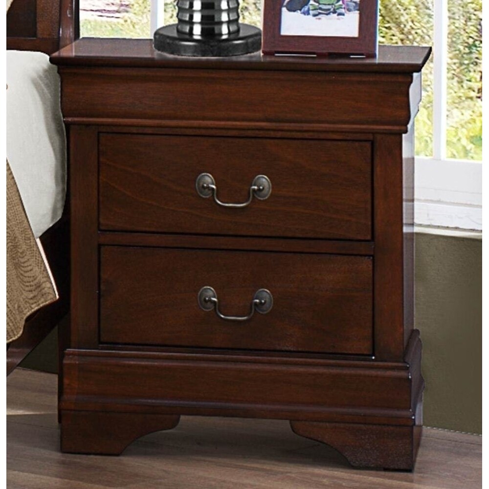 Saltoro Sherpi Wooden Night Stand With Curvy Handle Drawer Cherry Brown-