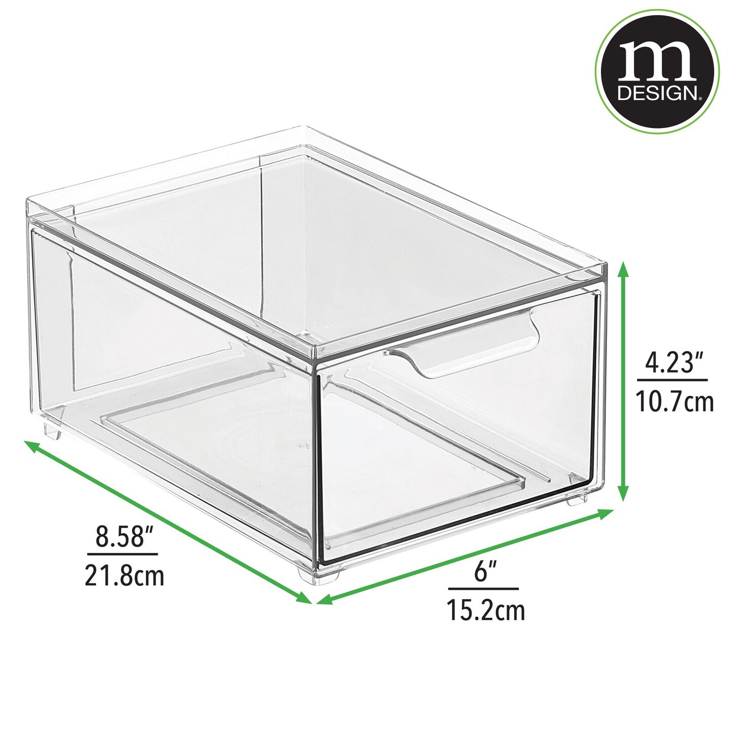 mDesign Plastic Stackable Bedroom Closet Storage Organizer with Drawer, Clear