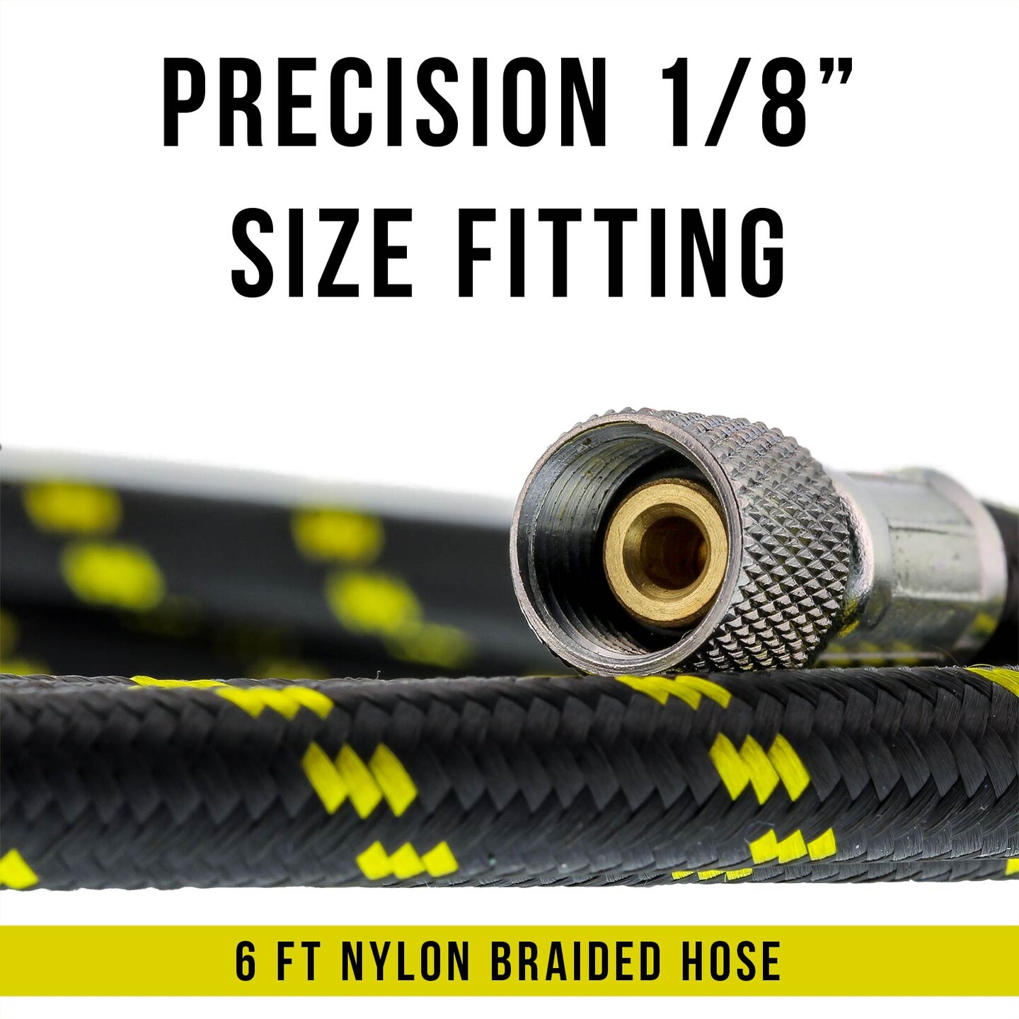Premium 6 Foot Nylon Braided Airbrush Hose - 1/8" BSP Air Brush Adapter Fitting Connectors on Both Ends (Hose color may vary)