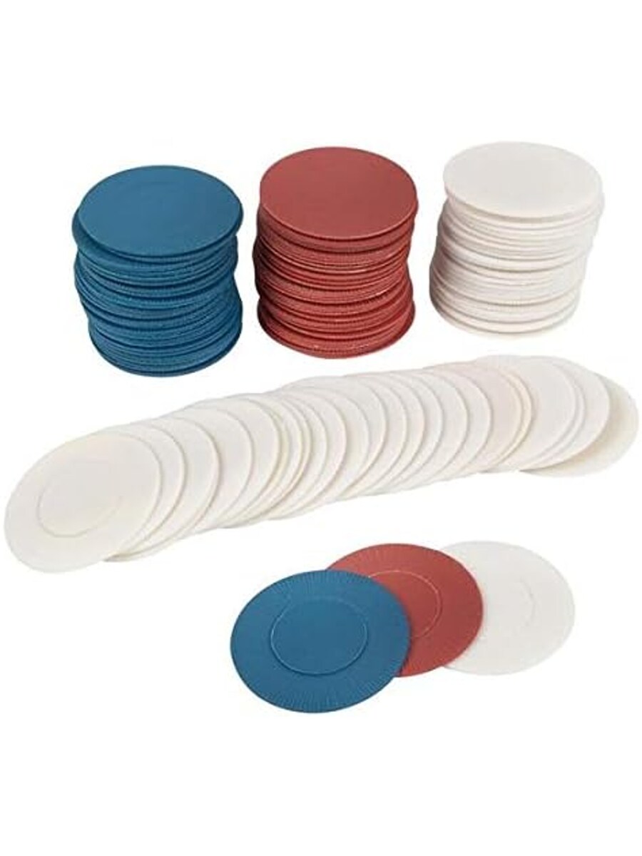 Box of 100 Plastic Red White and Blue Poker Chips