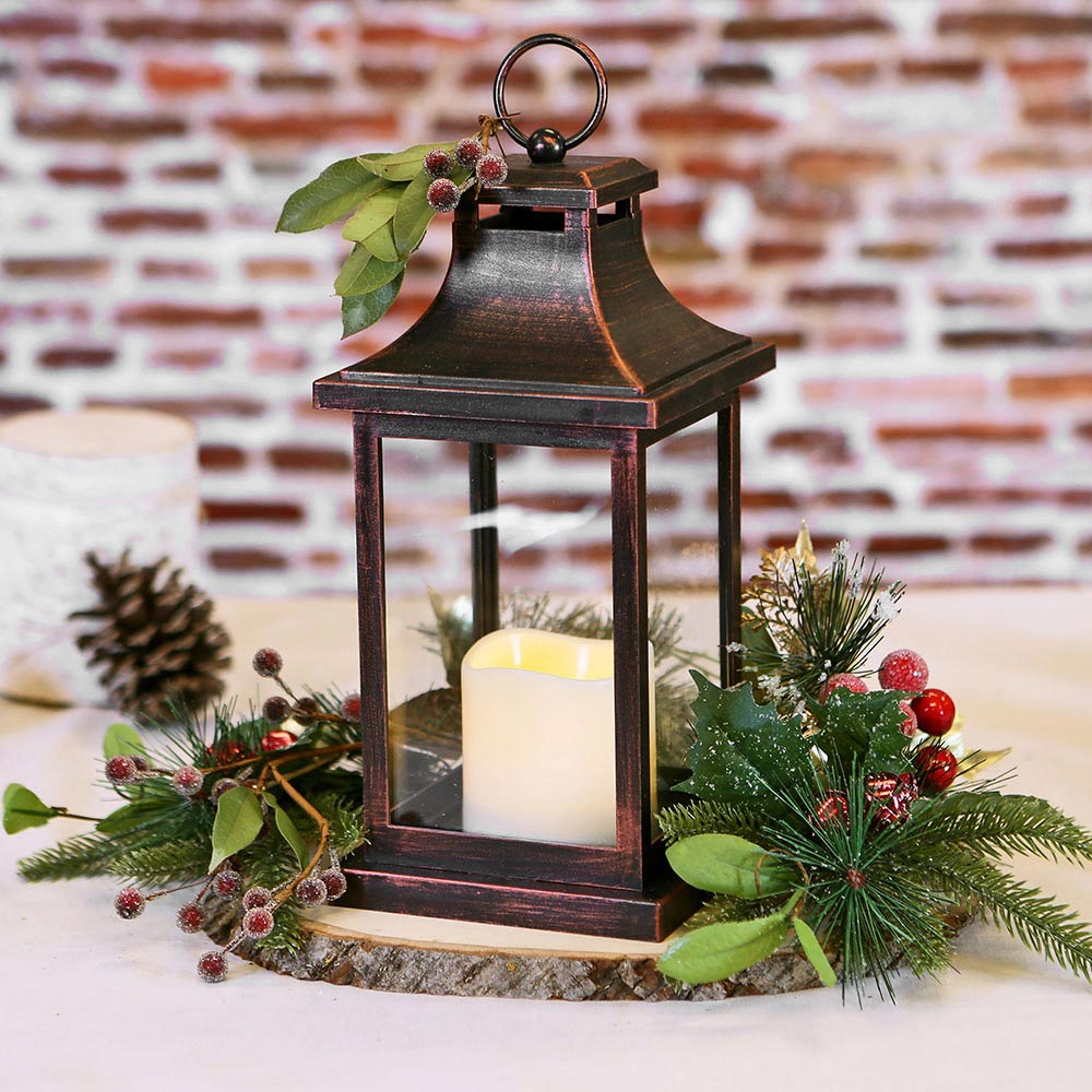 LED Decorative Lanterns - Set of 12 - Kate Aspen Cooper Vintage Rustic Home D&#xE9;cor Lantern Tabel Centerpiece for Wedding, Bridal Shower, Anniversary Party - Hampton