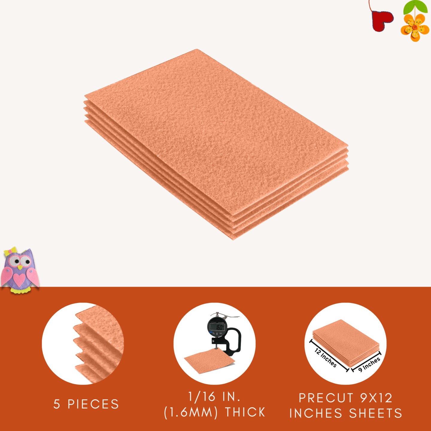 FabricLA Acrylic Felt Sheets for Crafts - Precut 9 X 12 Inches