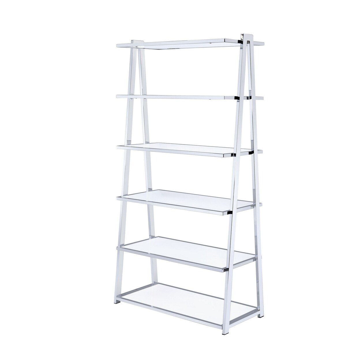 Saltoro Sherpi Metal Rectangular Bookshelf, White High Gloss &#x26; Silver-