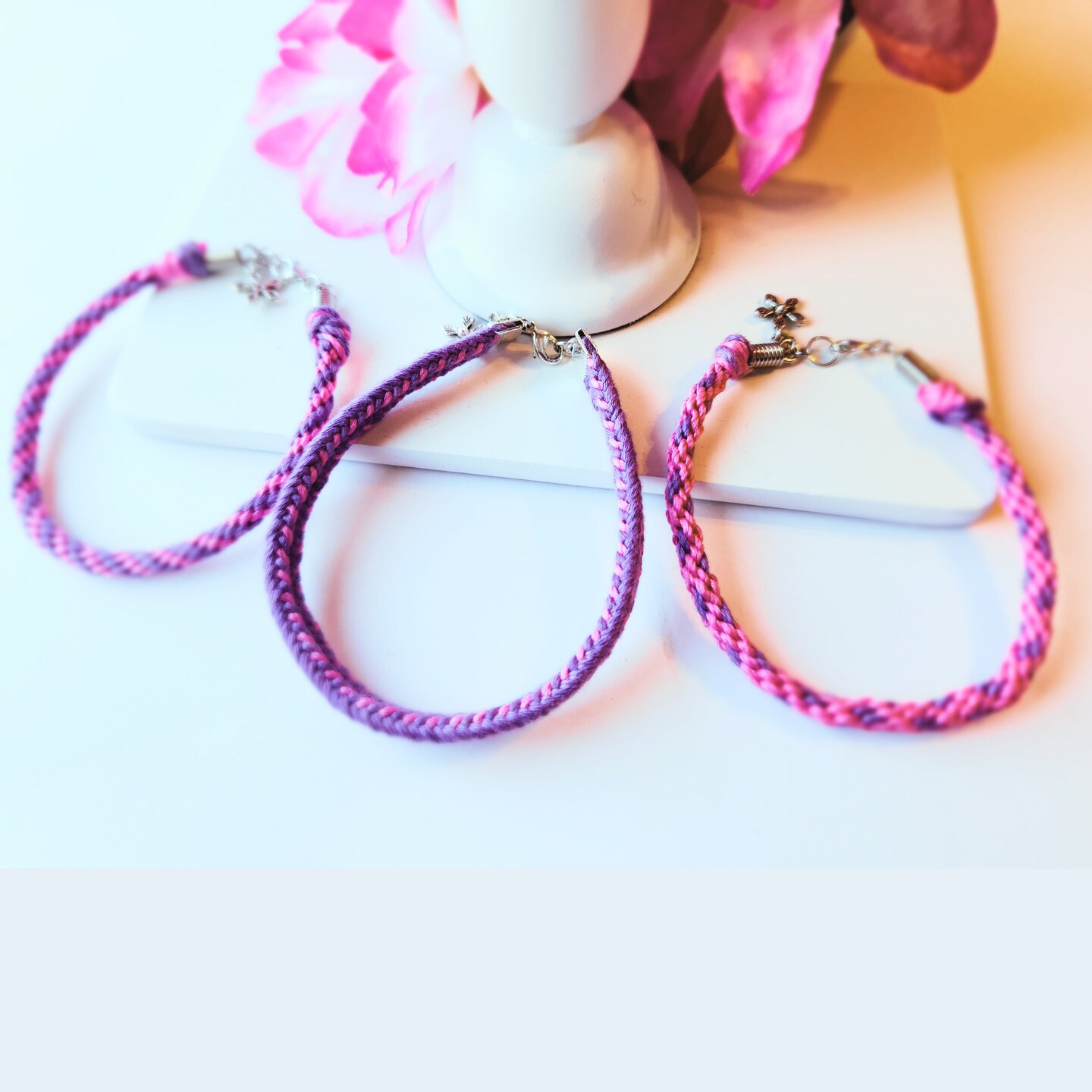 Cute Kumihimo Bracelet in Pink and Purple Bamboo Cord with Silver Flower  Charm Braided Woven Friendship Bracelet with Clasp MakerPlace by  Michaels