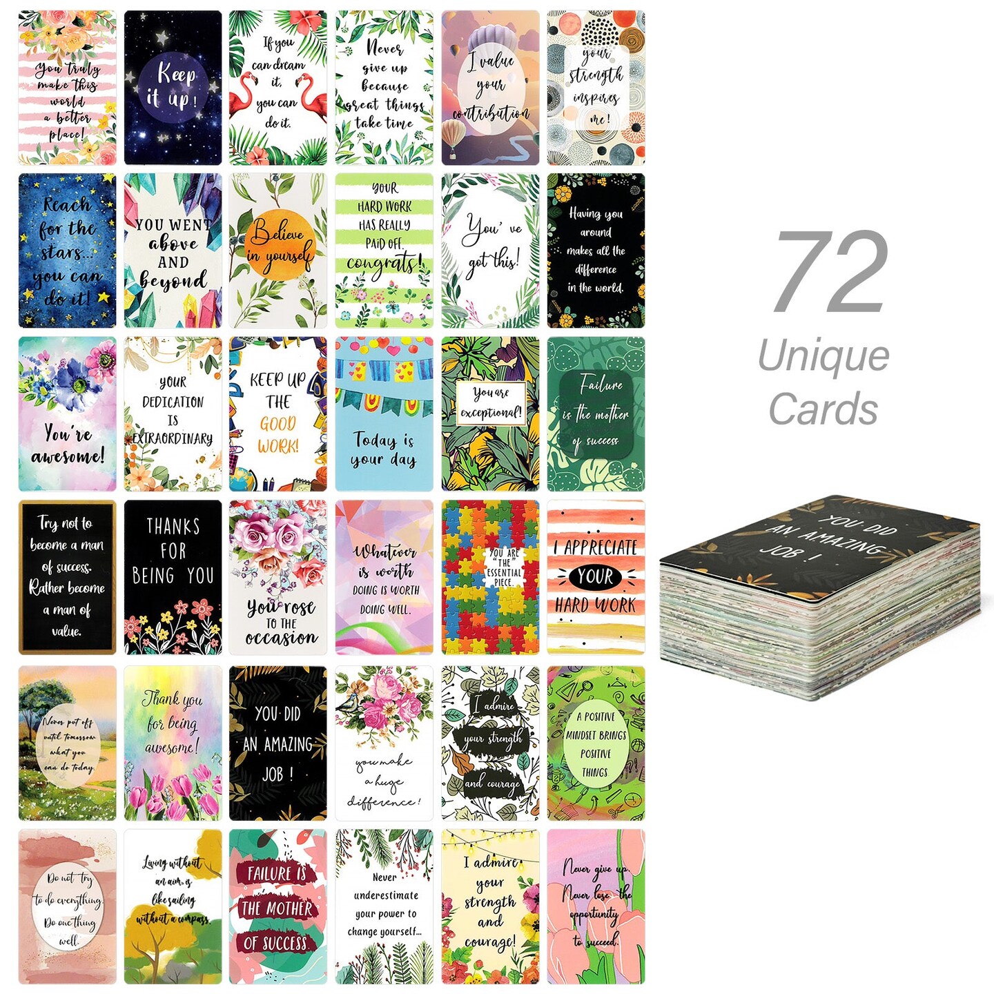 Wrapables Motivational Quote Cards, Inspirational Encouragement Affirmation Cards (72pcs)