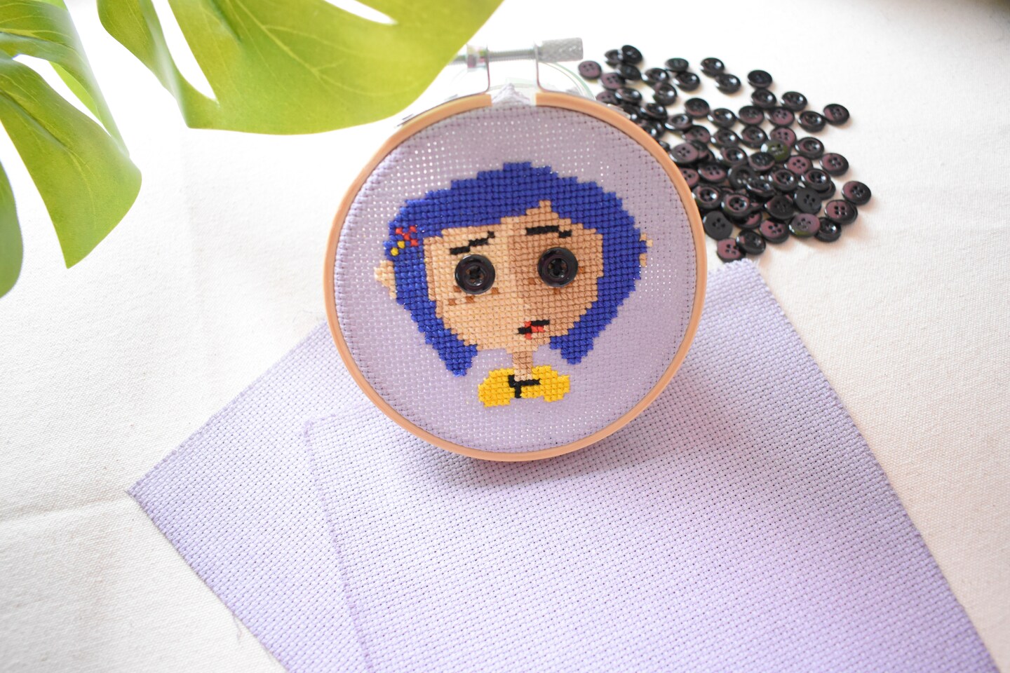 Beginner Friendly Fun Needle Craft Kit-Coraline with Button on it