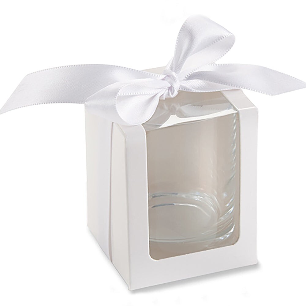 White 2 oz. Shot Glass/Votive Holder Gift Box with Ribbon (Set of 20)