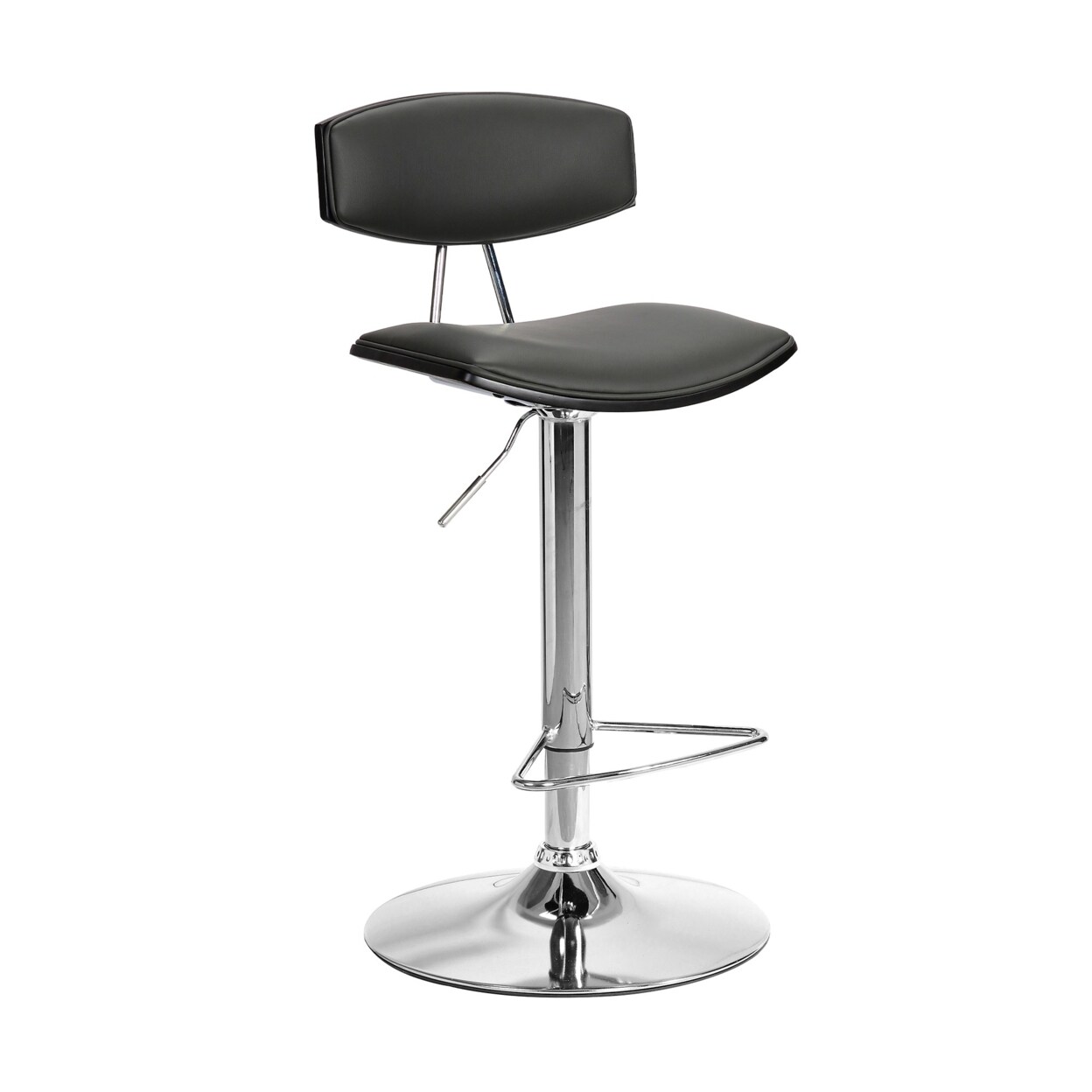 Saltoro Sherpi 34 Inch Vegan Faux Leather Adjustable Barstool, Swivel, Metal Base, Black-
