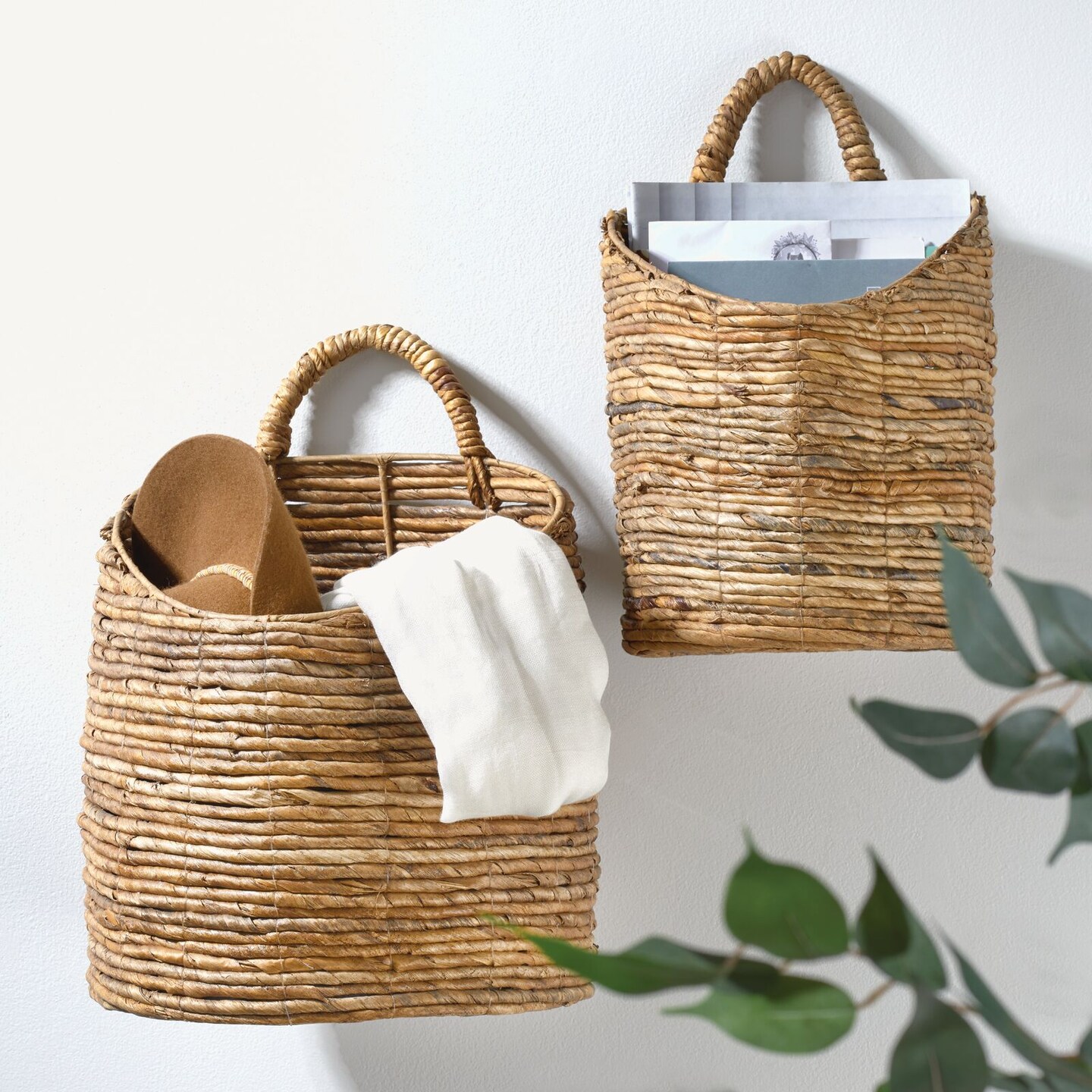 mDesign Woven Seagrass Hanging Wall Storage Basket - Set of 2