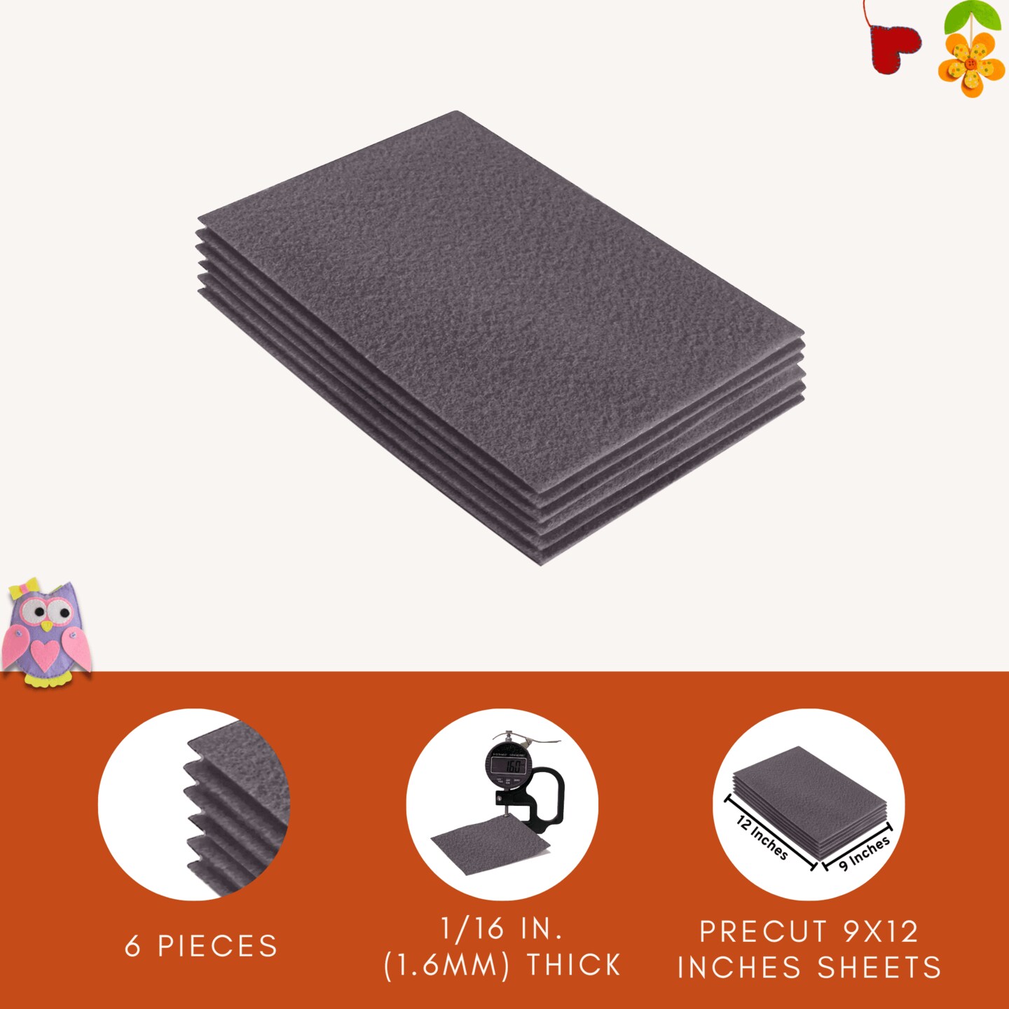 FabricLA Acrylic Felt Sheets for Crafts - Precut 9&#x22; X 12&#x22; Inches (20 cm X 30 cm) Felt Squares - Use Felt Fabric Craft Sheets for DIY, Costume, and Decoration | Platinum Grey - 6 Pieces